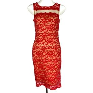 Bailey 44 Autumn Orange Red Rust Lace Mesh Cocktail Dress Women's Sz M